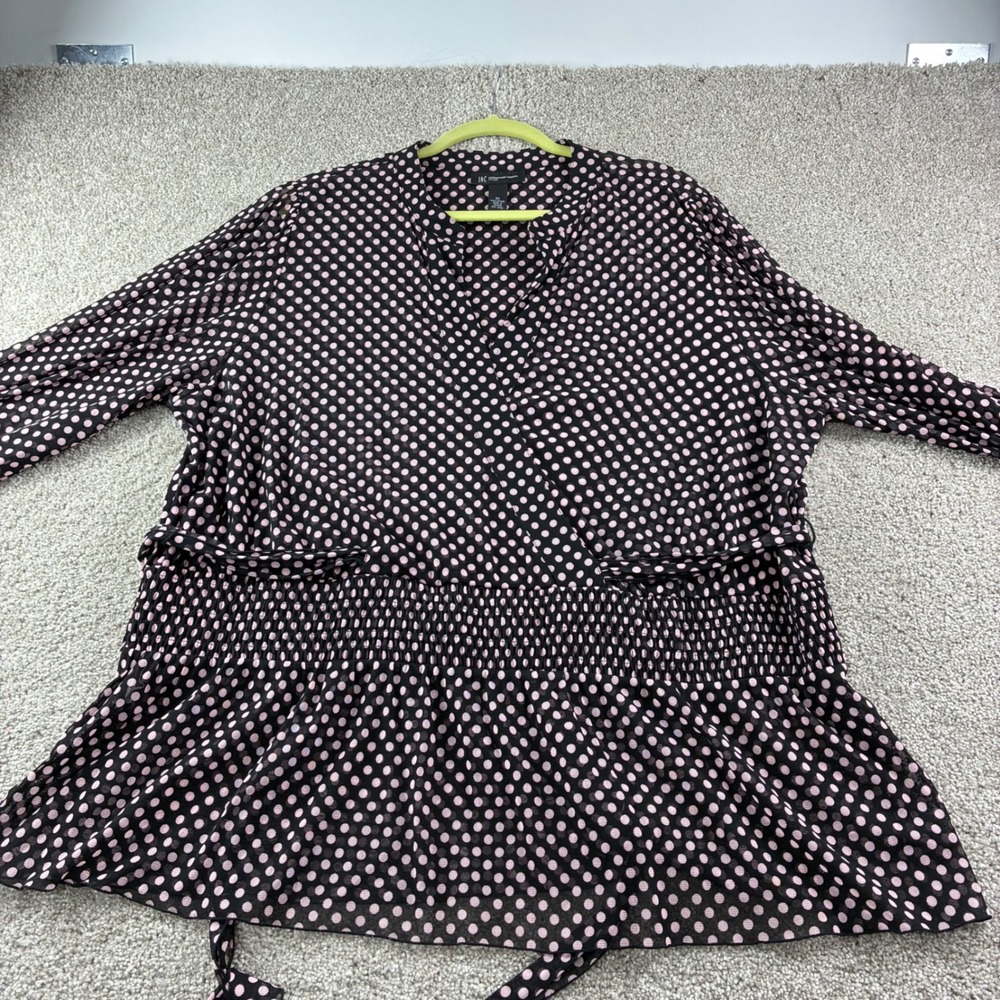 INC‎ International Concepts Black Pink Polka Dot Sheer Blouse Top Plus Size 3X